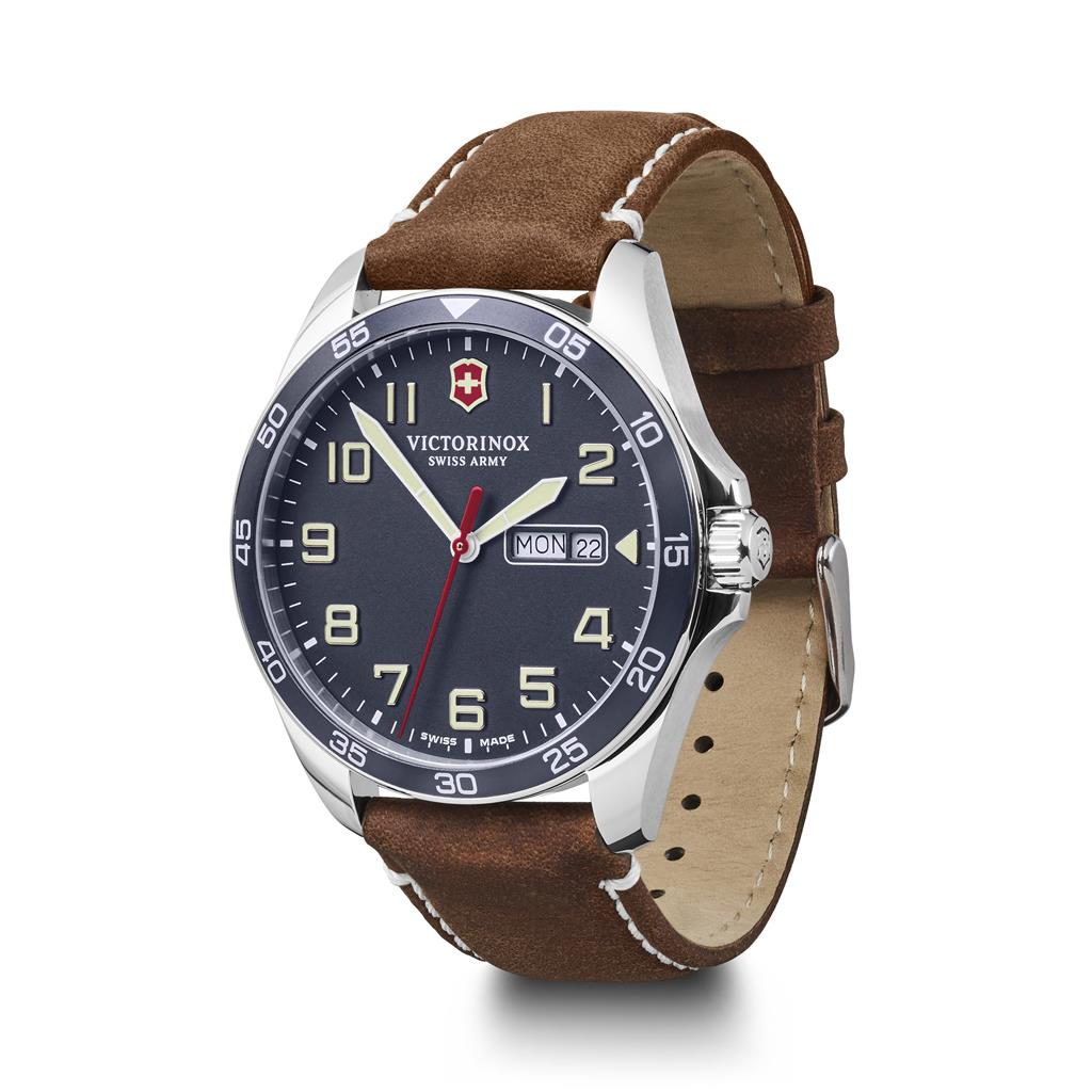 VICTORINOX FIELD FORCE 42 BLUE DIAL  BROWN LEATHER