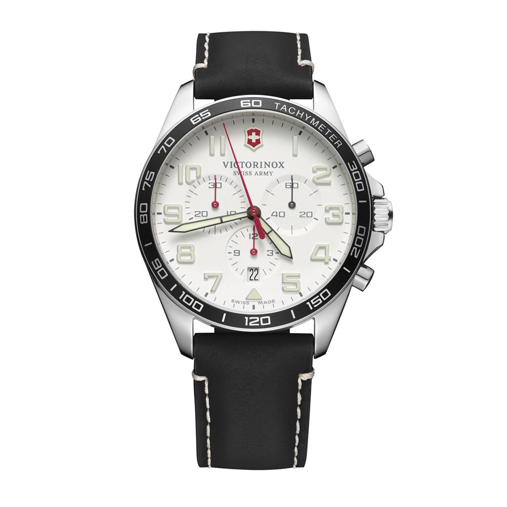 VICTORINOX FIELD FORCE 42 CHR WHITE DIAL  BLK LEAT