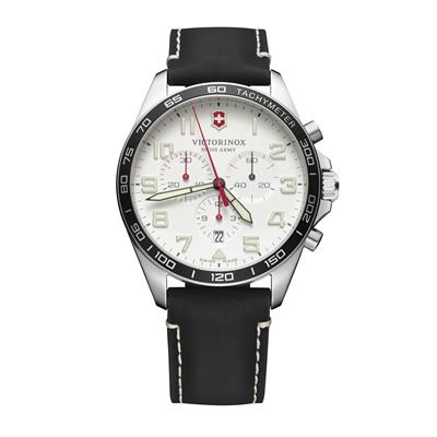VICTORINOX FIELD FORCE 42 CHR WHITE DIAL  BLK LEAT